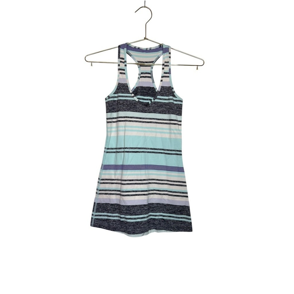 Lululemon Cool Racerback Tank‎ Top Multi Striped Blue Scoop Neck Women 2 Stretch